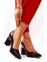 Skórzane Czółenka Lewski Wężowe 3117 Czarne