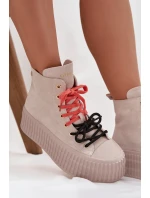 Zamszowe Ocieplane Trampki Damskie Na Masywnej Platformie GOE SS2N4047 Beżowe