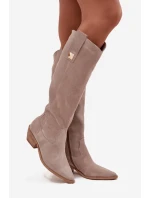 Kožené Semišové Kozačky   Cappuccino model 21718488 - Zazoo