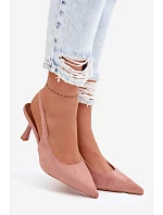 Dámské sandály na podpatku z imitace semiše Růžové model 22103215 - Boto