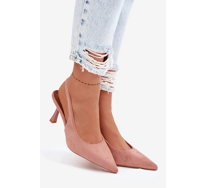 Dámské sandály na podpatku z imitace semiše Růžové model 22103215 - Boto