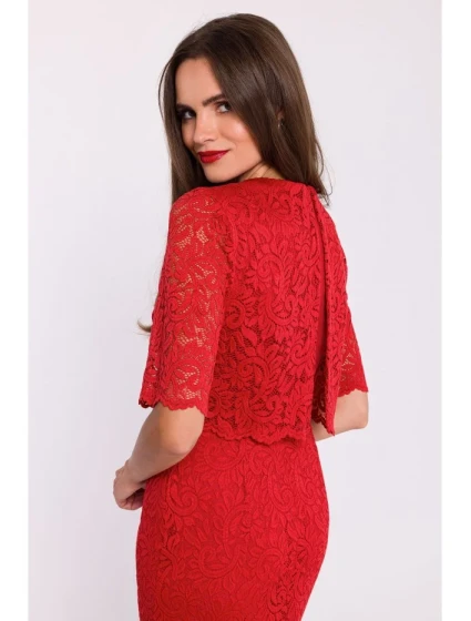 Krajkové šaty s vrškem červené model 20531278 - STYLOVE