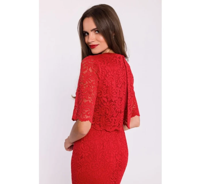 Krajkové šaty s červené model 20531278 - STYLOVE Krajkové šaty s červené model 20531278 - STYLOVE