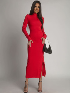 Hladké šaty s dlhými rukávmi a červeným rolákom