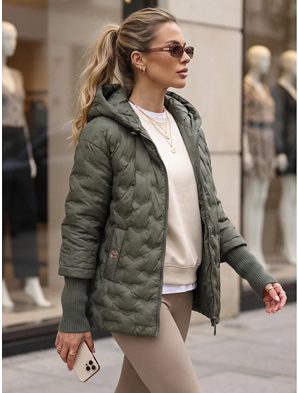 Kurtka damska pikowana z kapturem zielona model 22341112 - FashionStreet