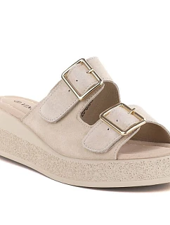 Kožené žabky na platforme béžové Vinceza 88045 dámske