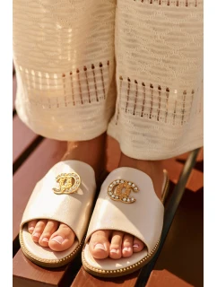 Eleganckie Klapki Damskie Błyszczące Z Ozdobą S.Barski KV27-050 Złote