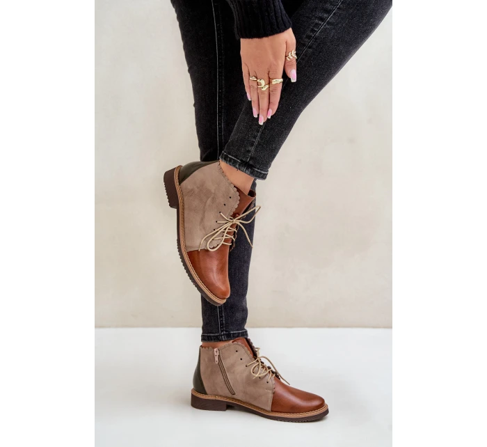 Kožené Botky Na Plochém Podpatku Hnědé Zazoo model 21679956 - NOBO