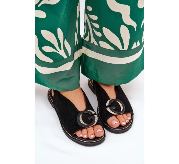 Płaskie Sandały Z Ozdobą Czarne Haliones Płaskie Sandały Z Ozdobą Czarne Haliones