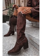 Damskie Kozaki Kowbojki Ze Zdobieniem Na Słupku Czekoladowe Darella Damskie Kozaki Kowbojki Ze Zdobieniem Na Słupku Czekoladowe Darella