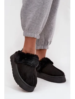 Dámské pantofle na platformě s kožíškem černé Linaris