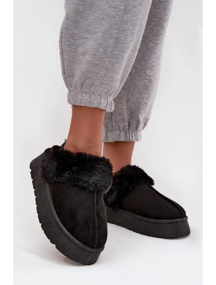 Dámské pantofle na platformě s kožíškem černé Linaris