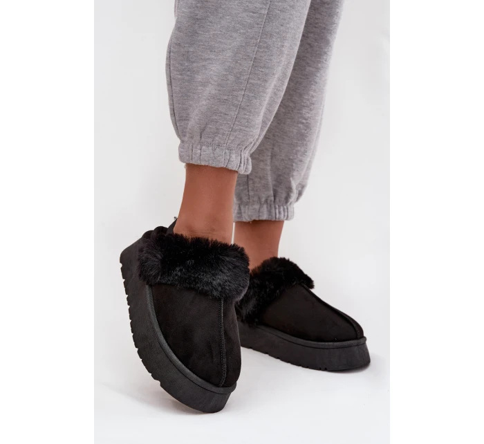 Dámské pantofle na platformě s kožíškem černé Linaris