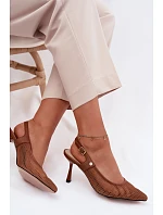 Kožené Síťované Dámské Sandály Lodičky Na Podpatku Maciejka K7507-29 Hnědé