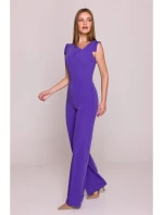 S407 Elegantný overal s asymetrickým výstrihom - fialový