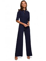 Dámsky elegantný overal so zaväzovaním za krkom S243 tmavomodrý - Stylove