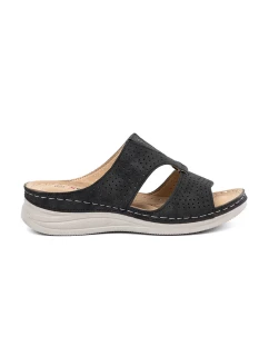 Klasické černé  nazouváky dámské na plochém podpatku