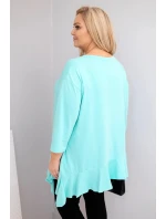Dámská blůza Plus Size s bavlnou a volánem a ohrnovacími rukávy mátová