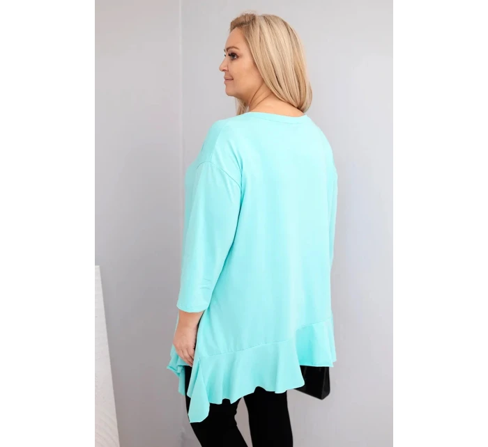 Dámská blůza Plus Size s bavlnou a volánem a ohrnovacími rukávy mátová