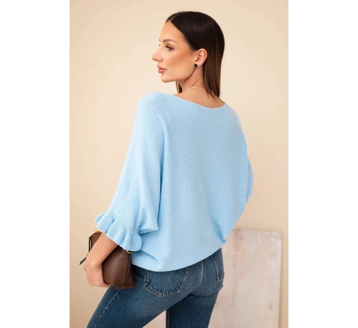 Dámský svetr typu model 21949278 s kulatým výstřihem modrý - K-Fashion