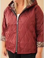 Dámská bunda Plus Size s kapucí a leopardím lemováním bordó červená Dámská bunda Plus Size s kapucí a leopardím lemováním bordó červená