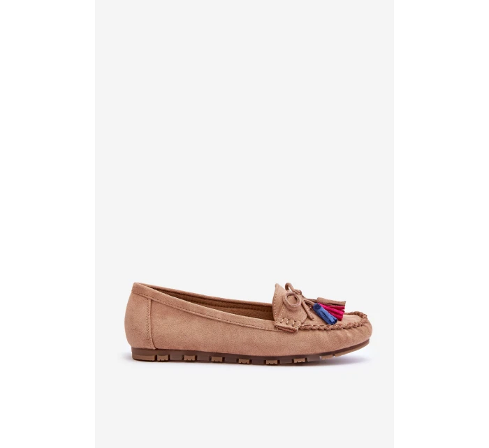 Zamszowe Mokasyny Z Kokardą I Frędzlami Ciemnobeżowe Dorine Zamszowe Mokasyny Z Kokardą I Frędzlami Ciemnobeżowe Dorine