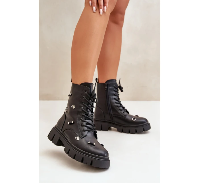 Botki Workery Damskie Z Ozdobami Eko Skórzane Czarne Cadenilla Botki Workery Damskie Z Ozdobami Eko Skórzane Czarne Cadenilla