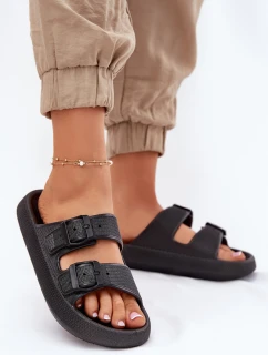 Klapki Damskie Na Platformie Z Klamrami Czarne Nitiana