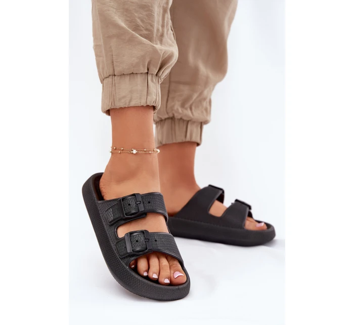 Klapki Damskie Na Platformie Z Klamrami Czarne Nitiana Klapki Damskie Na Platformie Z Klamrami Czarne Nitiana