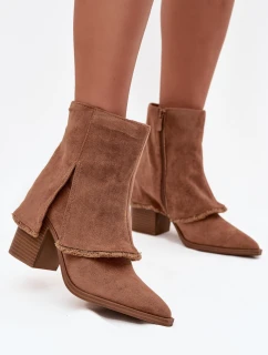 Dámské kotníkové boty na podpatku s límcem světle hnědé model 21714385 - Boto