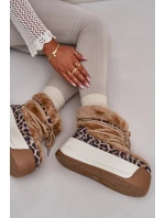 Dámske kožené snežnice s hrubou podrážkou a leopardou kožušinou Big Star Brown