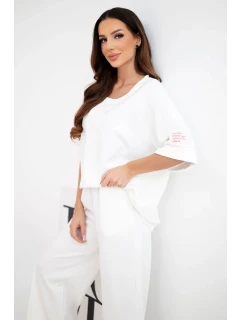 Dámska súprava z viskózy, mikina a široké nohavice ecru