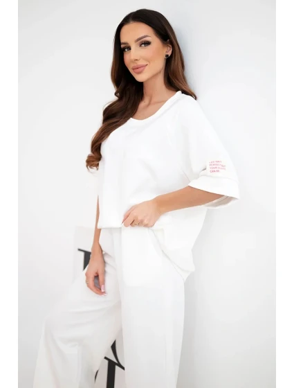 Dámska súprava z viskózy, mikina a široké nohavice ecru