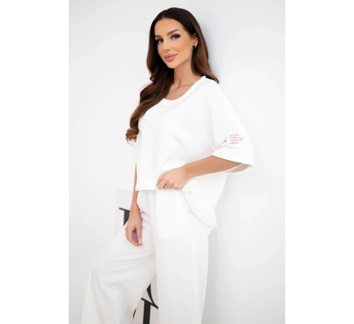 Dámska súprava z viskózy, mikina a široké nohavice ecru