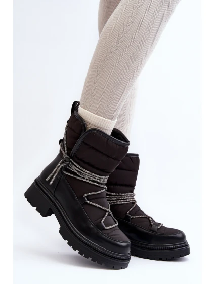 Śniegowce Damskie Z Ozdobnym Wiązaniem Czarne Rilana Śniegowce Damskie Z Ozdobnym Wiązaniem Czarne Rilana