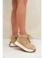 Skórzane Sneakersy Trapery Damskie Z Futerkiem Na Platformie Big Star OO274A330 Beżowe Skórzane Sneakersy Trapery Damskie Z Futerkiem Na Platformie Big Star OO274A330 Beżowe