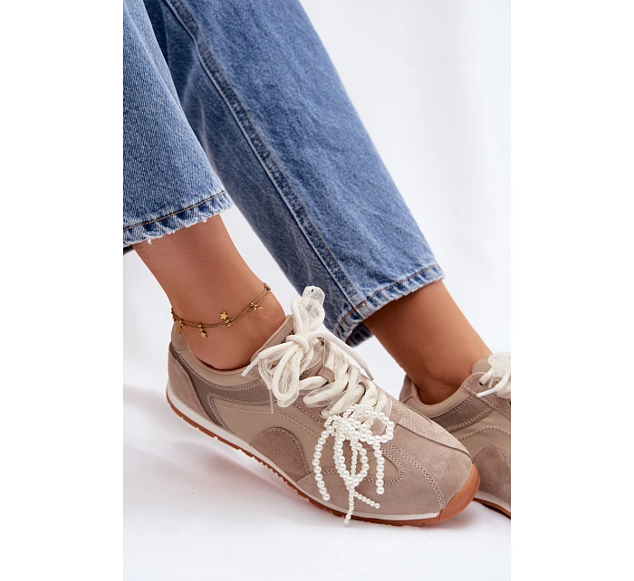 Kožené semišové dámské tenisky Big Star model 22100153 béžové - Big Star Shoes