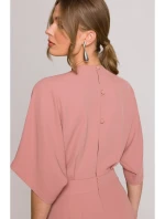 model 20966151 Kombinéza se širokými nohavicemi a zavinovacím výstřihem růžová - STYLOVE