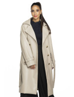 Béžový dvojradový klasický dámsky kabát z ekologickej kože AnnGissy (AG6-30)