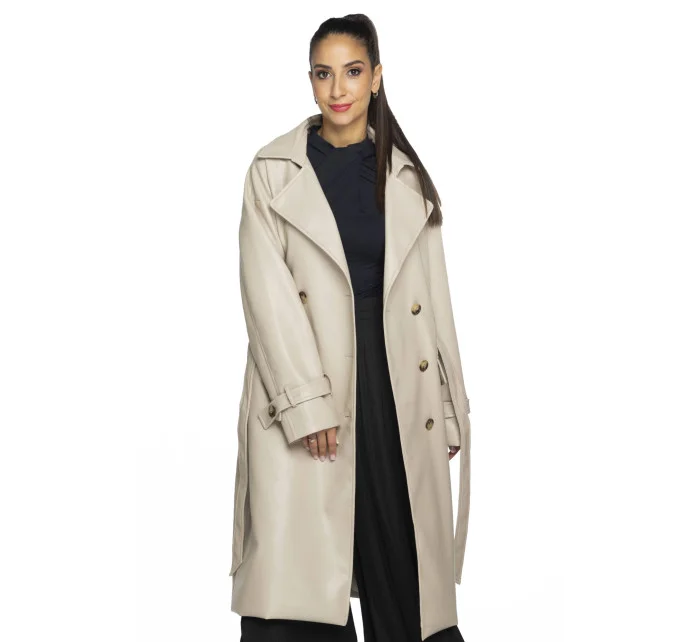 Béžový dvojradový klasický dámsky kabát z ekologickej kože AnnGissy (AG6-30) Béžový dvojradový klasický dámsky kabát z ekologickej kože AnnGissy (AG6-30)