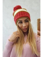 Dámska čiapka Kinga K297 červená+svetlá khaki+ecru Dámska čiapka Kinga K297 červená+svetlá khaki+ecru