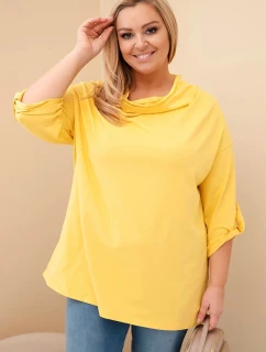 Dámská blůza Plus Size s bavlnou v model 21837312 střihu s vodním výstřihem žlutá - K-Fashion