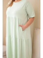 Dámské bavlněné šaty Plus Size s krátkým rukávem a volánem mentolová