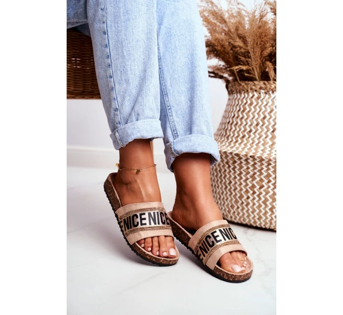 Klapki Na Korku Z Cyrkoniami Beżowe Be Nice