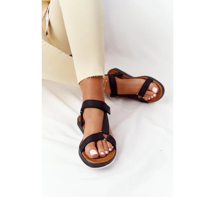 Damskie Sandały Na Gumowej Podeszwie Czarne Stranger