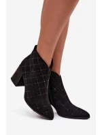 Botki Damskie Na Słupku Ze Zdobieniem D&A MR52-133 Czarne