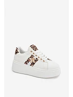 Dámské tenisky na platformě s přezkou Bílá leopardí vzor Palvessa Dámské tenisky na platformě s přezkou Bílá leopardí vzor Palvessa