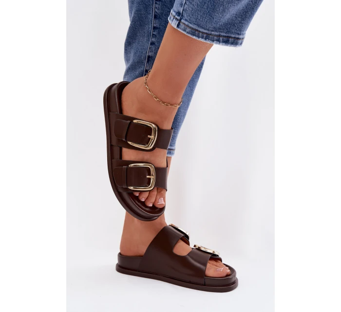 Dámské pantofle s zlatým přezkou čokoládové Rosivana