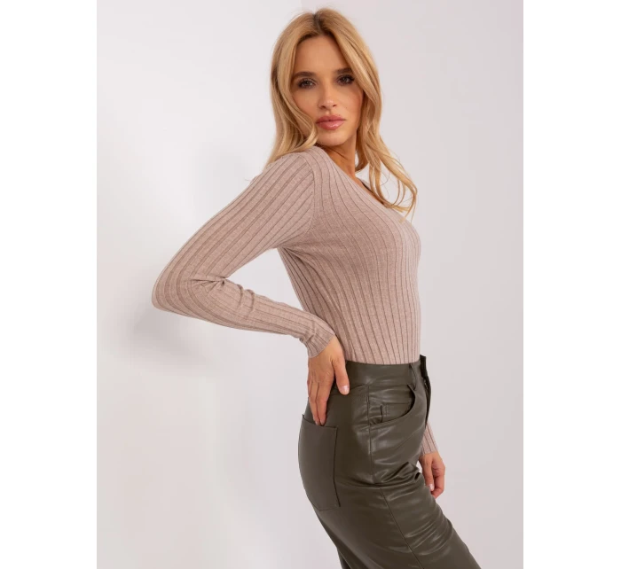 Sweter PM SW model 18955292 ciemny bezowy - FPrice Sweter PM SW model 18955292 ciemny bezowy - FPrice