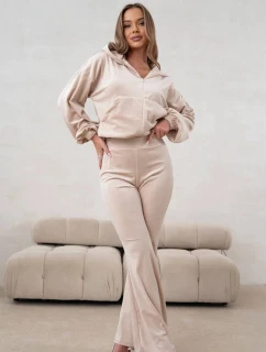Dwuczęściowy komplet welurowy ze spodniami typu dzwony Goodlookin beżowy (821144)